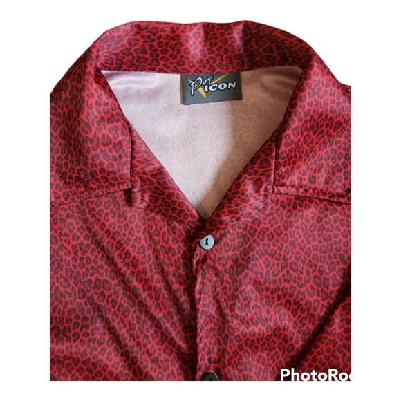 Retro Y2K Pop Icon Red Leopard Print Button Down Shirt Size Large - Picture 6 of 10